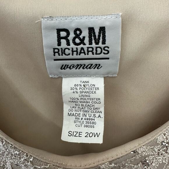 R&M Richards Women's Beige Sequined Tank Camisola‎ Sleeveless Lace  20W Coquette - Picture 2 of 5